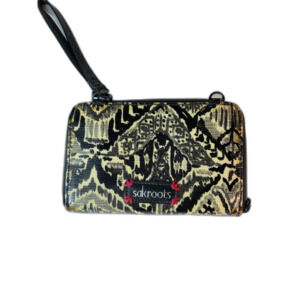 Sakroots Artists Circle Cream Black Abstract Print Zip Around Wristlet Wallet